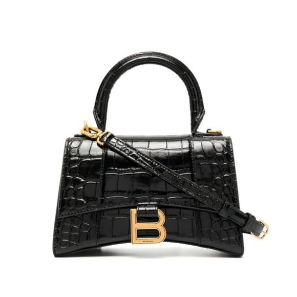Balenciaga Handbags - Balenciaga Black Croc-Embossed Hourglass Bag